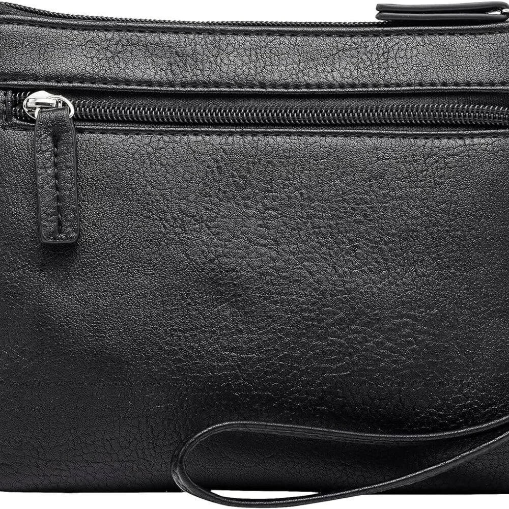 Vegan Faux Leather Mini Crossbody Handbag with Zipper Pockets and Tassel